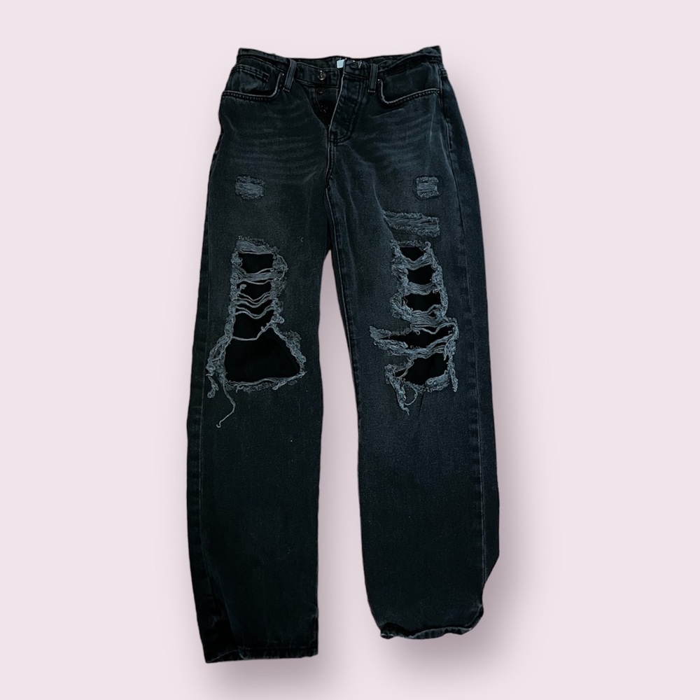 Black Ripped Wide Jeans